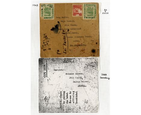 Brunei. 1938-49 small group of covers with 1938 USS Pigeon cover (and photo of ship);1943 damaged combination cover to Perak 
