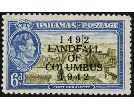 Bahamas. 1942 6d olive-green and light blue, R5/2 'COIUMBUS' error, fine mint with some minor hinge remainder. SG 169a (£1200