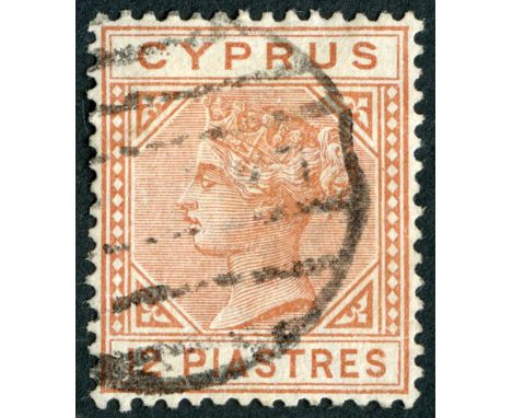 Cyprus. 1893 12p orange-brown, used with quite light Larnaca parcel cancel (Proud PP1). SG 37 (£450)