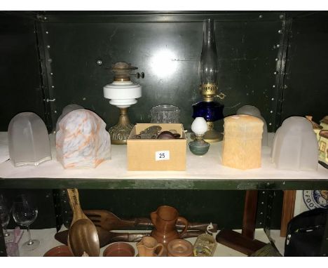 2 lamps and a quantity of vintage lamp shades etc.