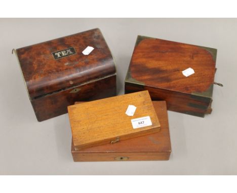 A 19th century gentleman's travelling box, a Victorian tea caddy and two cased drawing sets