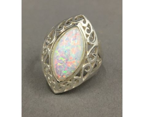 A silver and opal ring