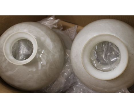 A quantity of opaline glass light shades, lamp parts, glass chimneys, etc. 