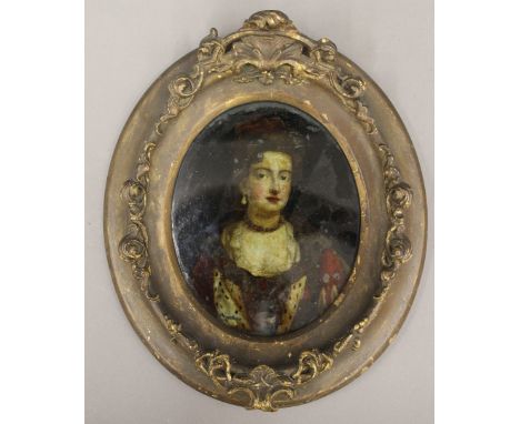 A 19th century oval framed reverse printed Portrait of Queen Mary II