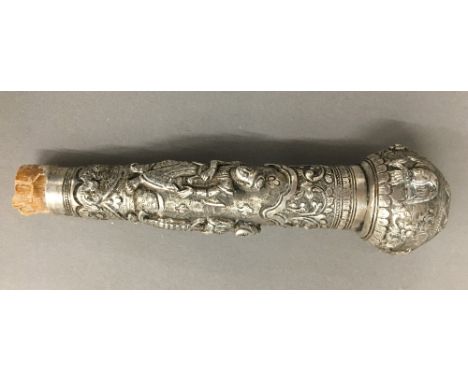 An Indian silver walking stick handle