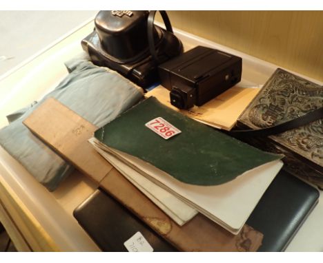 Collection of mixed items including Masonic apron and Oriental trinket box with tokens