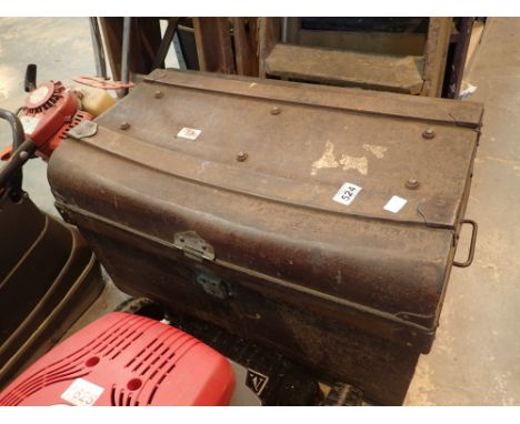 Metal trunk containing galvanised bucket and tools