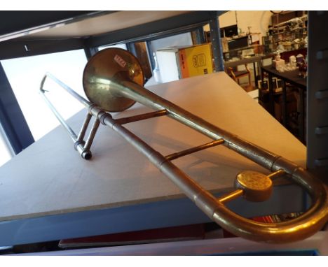 Vintage brass trombone by Lafleur lacking mouth piece 