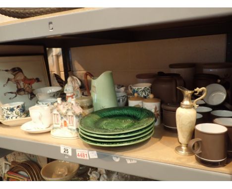 Shelf of mixed ceramics pictures etc