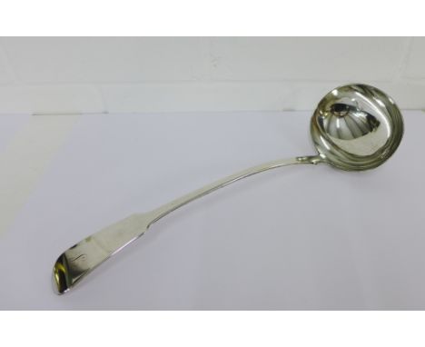 Scottish provincial silver fiddle pattern soup ladle, Alexander MacLeod, Inverness 35cm long 