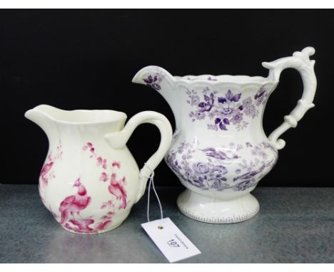 A Copeland Spode 'Chelsea Birds' patterned jug, together with a Staffordshire bird and flower pattern jug, (2) 