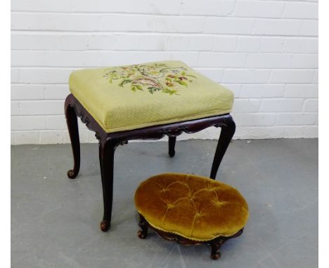 A mahogany framed stool with tapestry top together with a footstool, 48 x 50cm (2) 