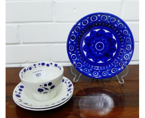An Arabia Finland blue and white plate, together with a retro Mid Winter coffee bowl and two saucers, (a lot) 