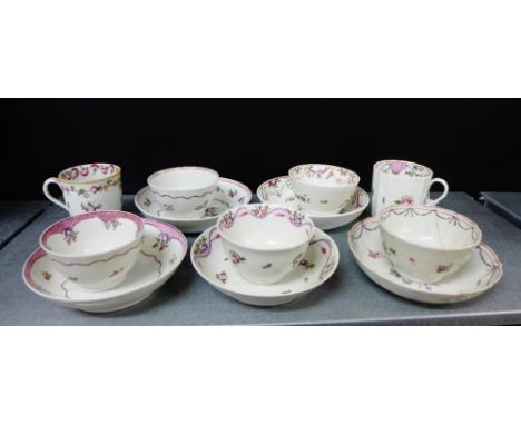 A group of 18th and 19th century English tea bowls and saucers to include Newhall etc., and a fluted mug and another cup, (12