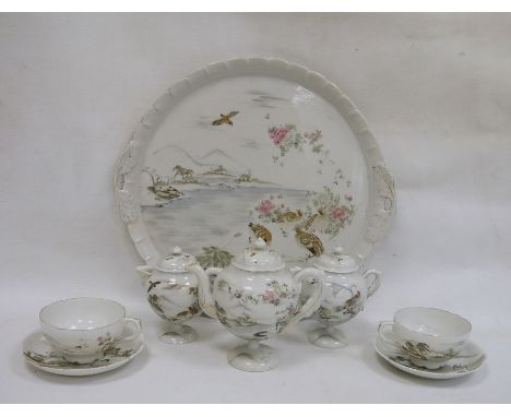 Japanese eggshell porcelain tete-a-tete tea service&nbsp;to include teapot, lidded cream jug, lidded sugar pot, two teacups, 