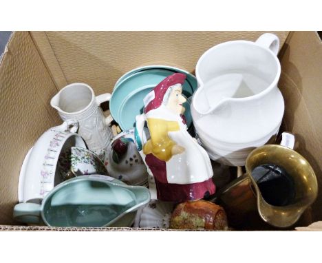 Poole pottery cups and saucers, a Toby jug together with various china and glassware (3 boxes)