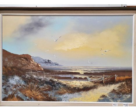 R. Thomas
Oil on canvas
Coastal scene, signed lower right together with

Som Bhong
Oil on canvas
Vietnam village scenes, sign