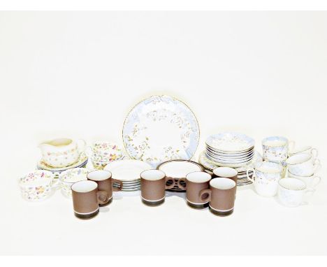 Portmeirion Season's Collection dinner plates and bowls together with various chinaware and a composite stone model of a cat 