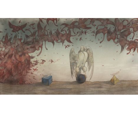 Zwei surrealistische Malereien25 x 44 cm R.Aus einer süddeutschen Privatsammlung, vor 1990 erworben