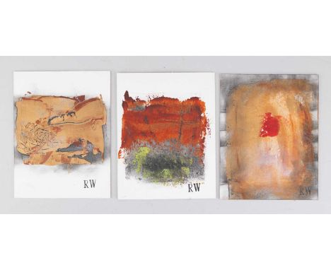 † ROBIN WELCH (1936-2019); a trio of acrylic on card studies, stamped RW lower right, 17 x 13.5cm (3).Condition Report: Appea