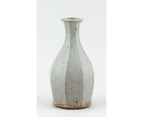 † PHIL ROGERS (1951-2020); a cut sided stoneware bottle covered in speckled grey glaze, impressed PR mark, height 20.5cm.Cond