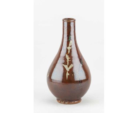 JIM MALONE (born 1946); a stoneware Korean bottle covered in kaki glaze with wax resist decoration, impressed JM and L (for L