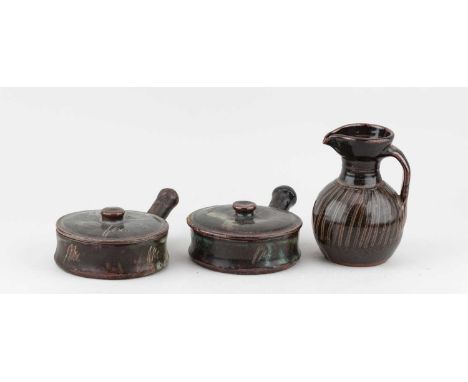 CLEMENT KOFI ATHEY for Abuja Pottery; a pair of stoneware soups covered in mottled iron and grey glaze, impressed CK marks, l