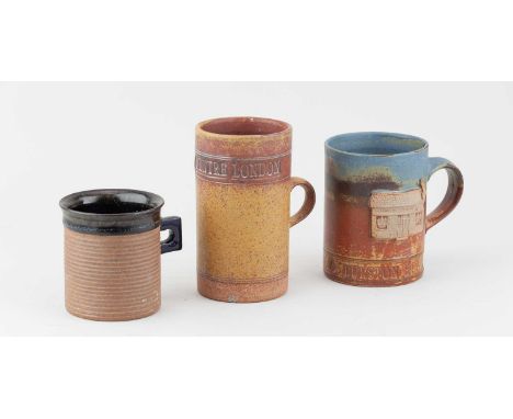 † ROBIN WELCH (1936-2019); a trio of stoneware commemorative mugs, impressed marks, tallest 14cm (3).Provenance: Estate of Ro