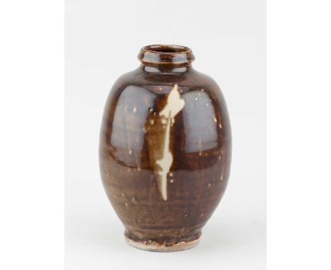 JIM MALONE (born 1946); a stoneware bottle covered in iron glaze with wax resist decoration, impressed JM and L (for Lessonha