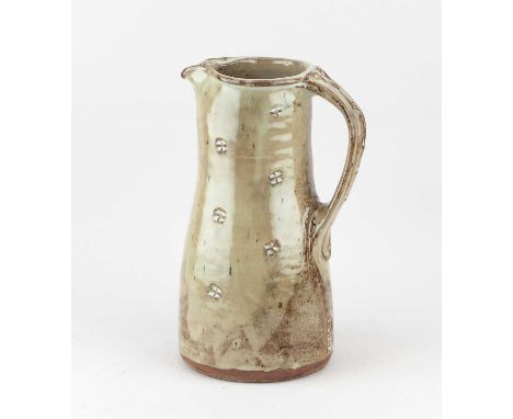 JIM MALONE (born 1946); a stoneware jug covered in nuka glaze over iron slip with impressed decoration, impressed JM and L (f