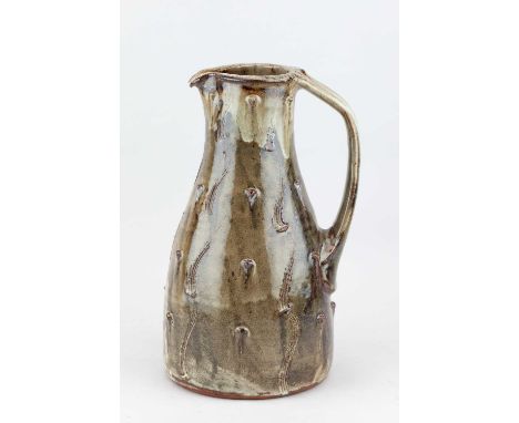 † PHIL ROGERS (1951-2020); a tall stoneware jug covered in tenmoku breaking to kaki and green ash glaze with nuka top and app