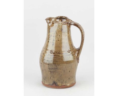 JIM MALONE (born 1946); a stoneware baluster jug covered in nuka glaze over iron slip with impressed decoration, impressed JM