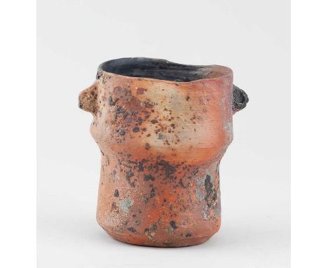 † JANET LEACH (1918-1997) for Leach Pottery; a lugged stoneware 'Bizen' style vessel, impressed JL and St Ives marks, height 