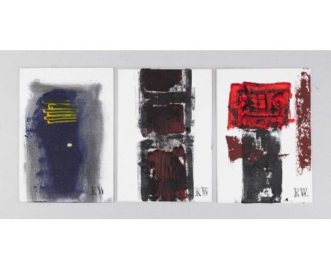 † ROBIN WELCH (1936-2019); a trio of acrylic on card studies, stamped RW lower right, largest 17 x 12cm (3).Condition Report: