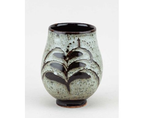 † DAVID LEACH (1911-2005) for Lowerdown Pottery; a bulbous stoneware vase covered in dolomite glaze with foxglove decoration,