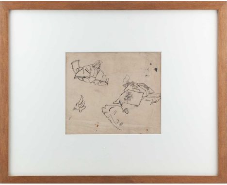 † BERNARD LEACH (1887-1979); an ink on paper study of Japanese figures, 18 x 21cm, framed and glazed.   Provenance: David Whi