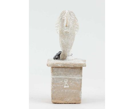 † JOHN MALTBY (1936-2020); a small stoneware box, the cover surmounted by a sculpture of a woman with neckless, inscribed sig