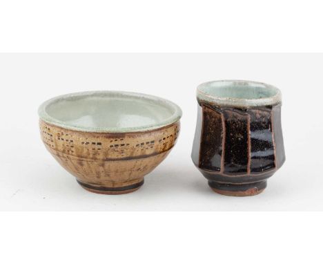 † MIKE DODD (born 1943); a stoneware bowl covered in granite and iron glaze with green ash pooling to the well, impressed MJD