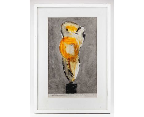 † ROBIN WELCH (1936-2019); ‘Indian Yellow Sculpture’, mixed media on paper, titled lower left, initialled lower right, 55 x 3