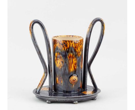 † WALTER KEELER (born 1942); an earthenware twin handled vessel covered in Whieldon type glaze, impressed marks, height 20.5c