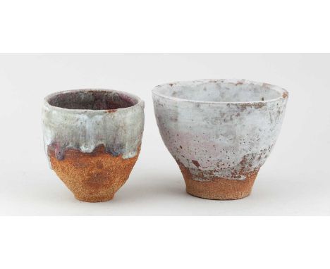 † ROBIN WELCH (1936-2019); a stoneware vessel partially covered in mottled pale grey and lilac glaze, height 12cm, and a smal