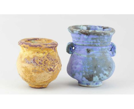 † ASHLEY HOWARD (born 1963); a lugged stoneware urn form covered in copper barium glaze, impressed AH mark, height 18.5cm, an