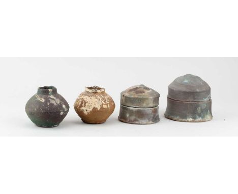 Two stoneware boxes and two similar bud vases, dated 2003, tallest 9cm (4).Provenance: Estate of Robin &amp; Jenny Welch.Cond
