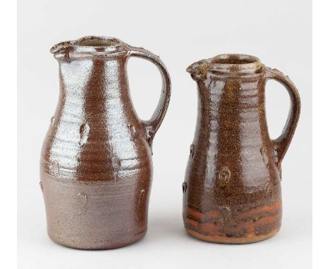 JIM MALONE (born 1946); a stoneware baluster jug covered in mottled iron glaze with applied decoration, impressed JM and L (f