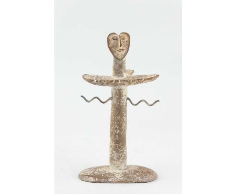 † JOHN MALTBY (1936-2020); a stoneware key holder surmounted by the bust of woman, impressed M mark, height 21.5cm.Condition 