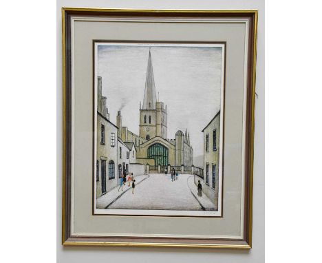 † LAURENCE STEPHEN LOWRY RBA RA (1887-1976); pencil signed limited edition print, 'Burford Church', 158/850, published by Gro