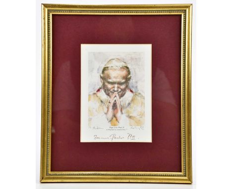 † HAROLD FRANCIS RILEY DL DLITT FRCS DFA ATC (1934-2023); ink signed print, 'Pope John Paul II', numbered 99 and inscribed 'f