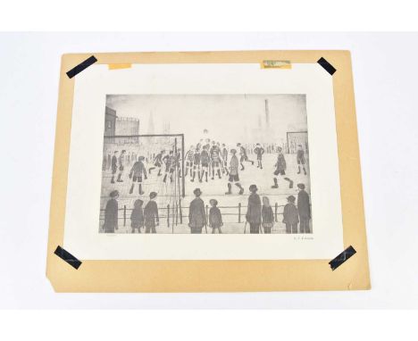 † LAURENCE STEPHEN LOWRY RBA RA (1887-1976); pencil signed limited edition print, 'The Football Match', 136/850, mounted, 27 