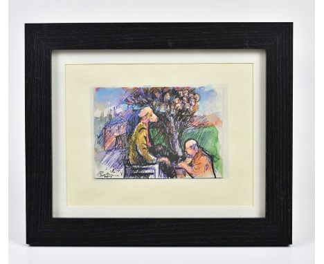 † HAROLD FRANCIS RILEY DL DLITT FRCS DFA ATC (1934-2023); heightened print, 'Shoeshine', signed and dated 2015, 10.5 x 15.5cm