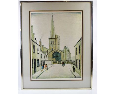 † LAURENCE STEPHEN LOWRY RBA RA (1887-1976); pencil signed limited edition print, 'Burford Church', 375/850, published by Gro